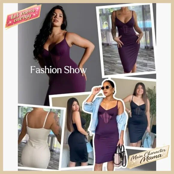 Corset Shapewear Dress Bodycon Midi Club Night Out Elegant Chic